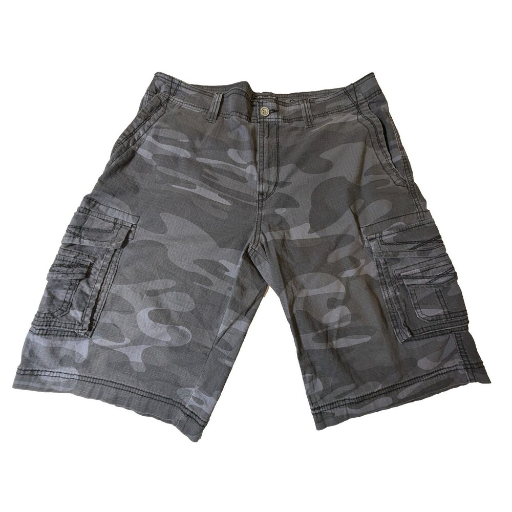 Buckle Black Cargo Shorts Mens 36 Grey Camouflage Stretch Ripstop Casual Outdoor